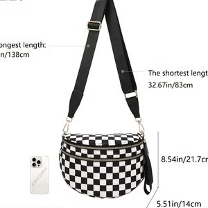 Brown and White Checkered Women's Bag